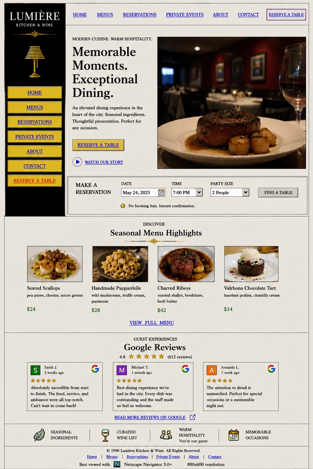 Restaurant old website before