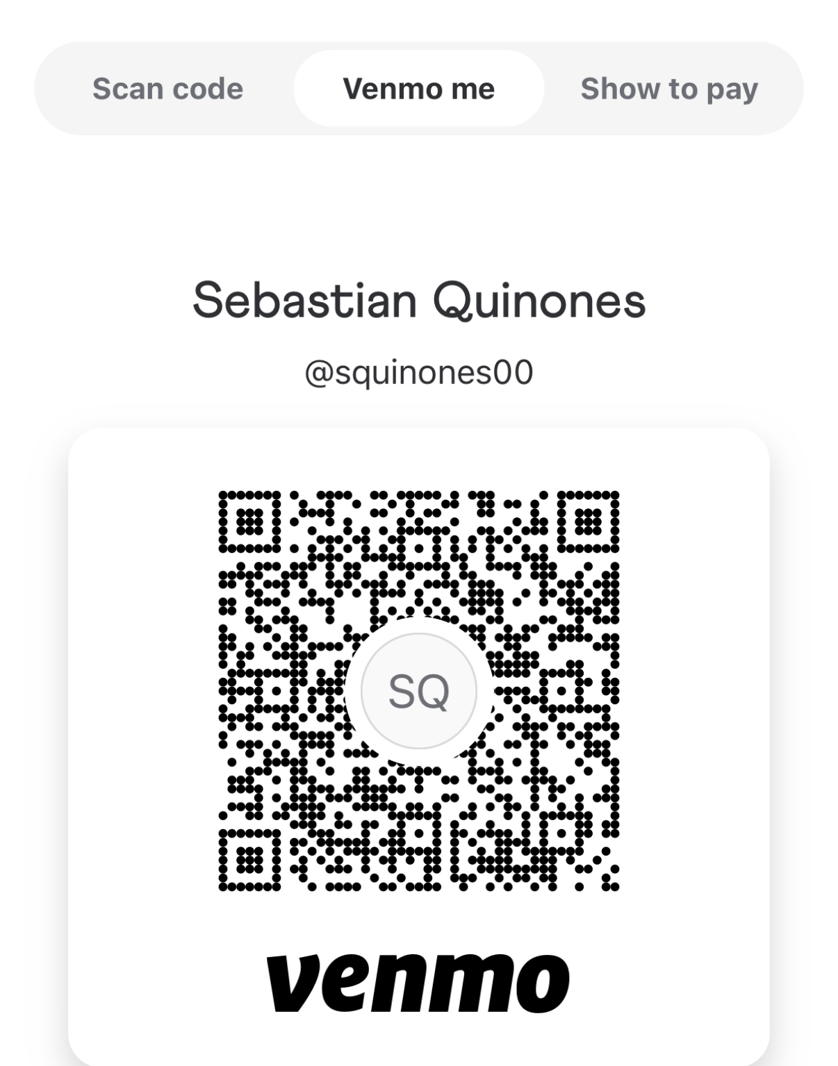 Venmo QR code for @squinones00